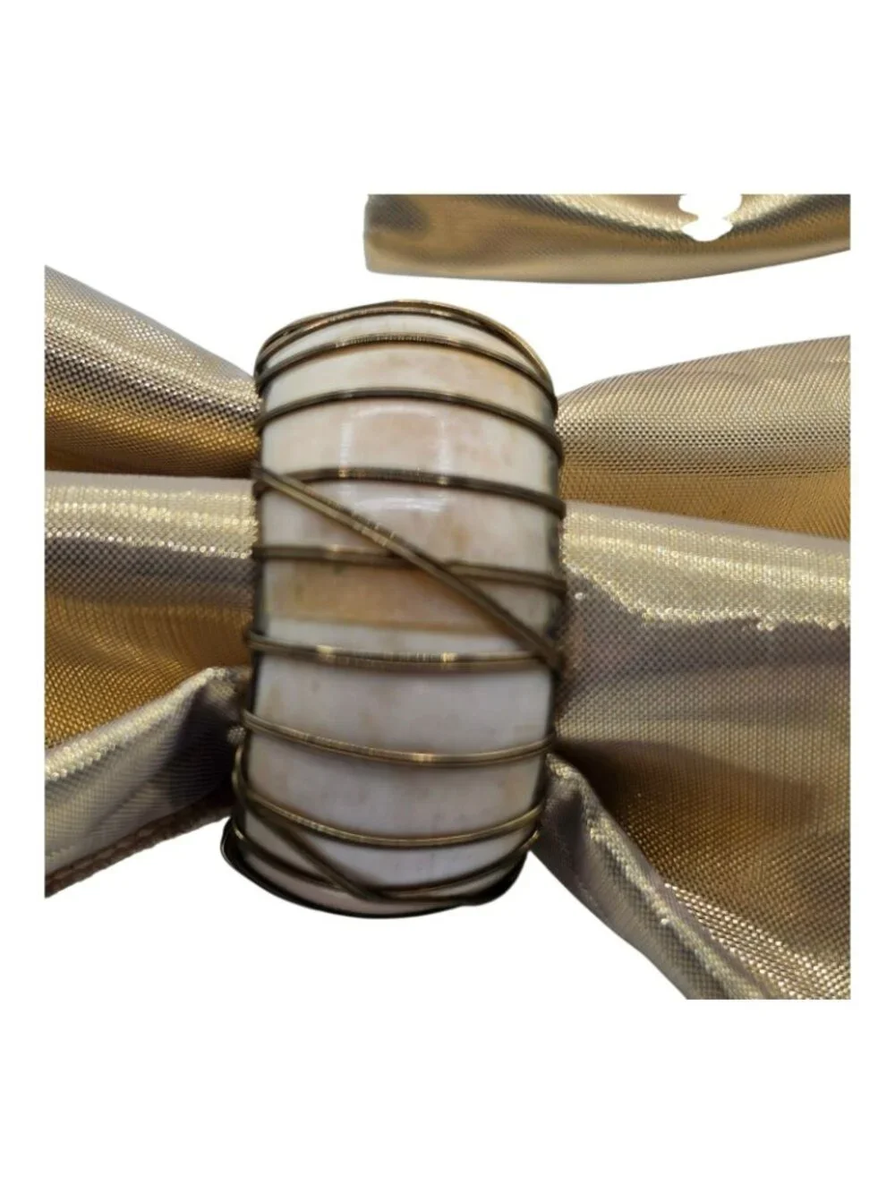 Gold Lame Metallic Napkins Wire-Wrapped Bone Rings Set Of 2